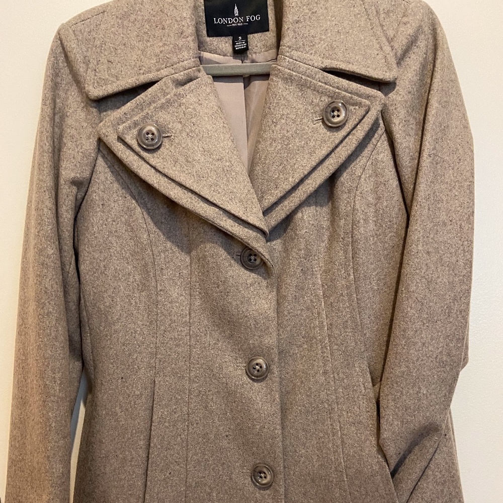 London Fog Classic Beige Wool Peacoat - Size S